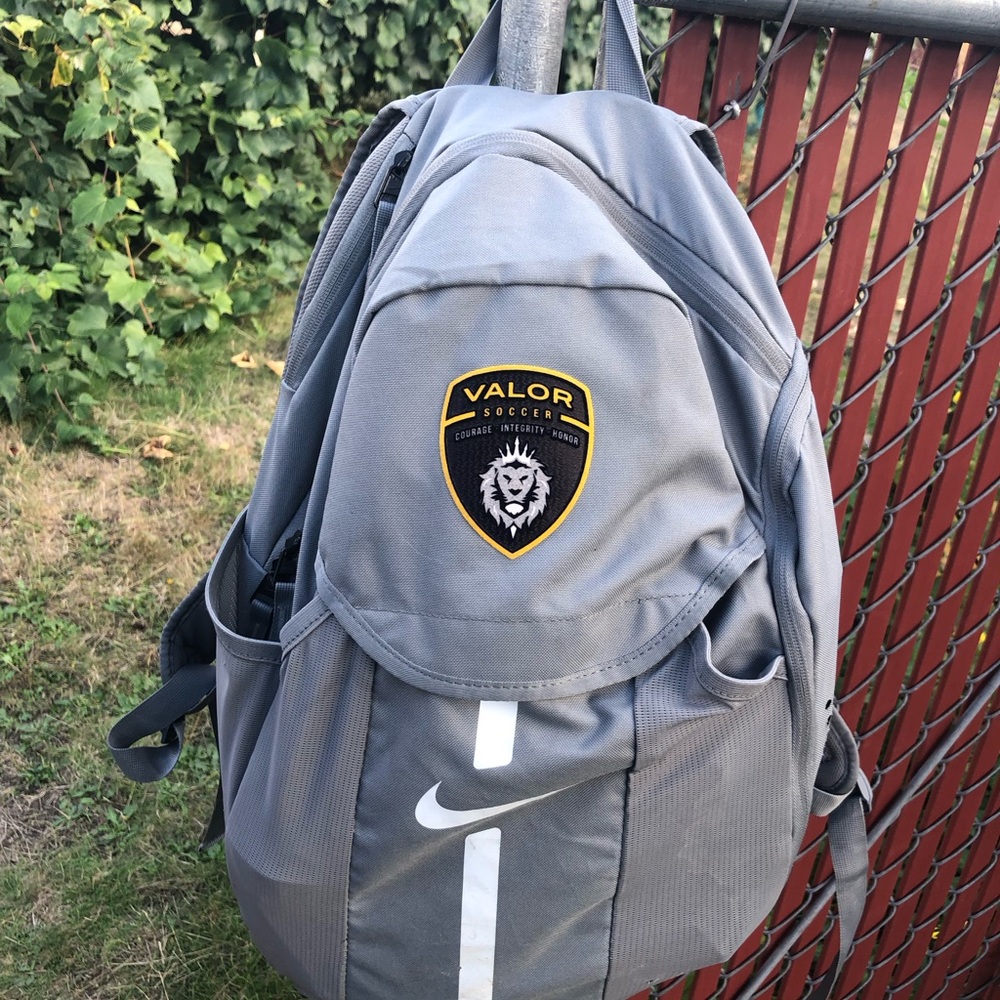 Nike Gray Valor Soccer Backpack with White Swoosh